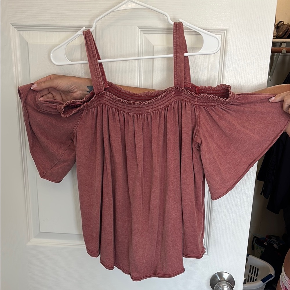 Free People Pink Smocked Cold Shoulder Blouse